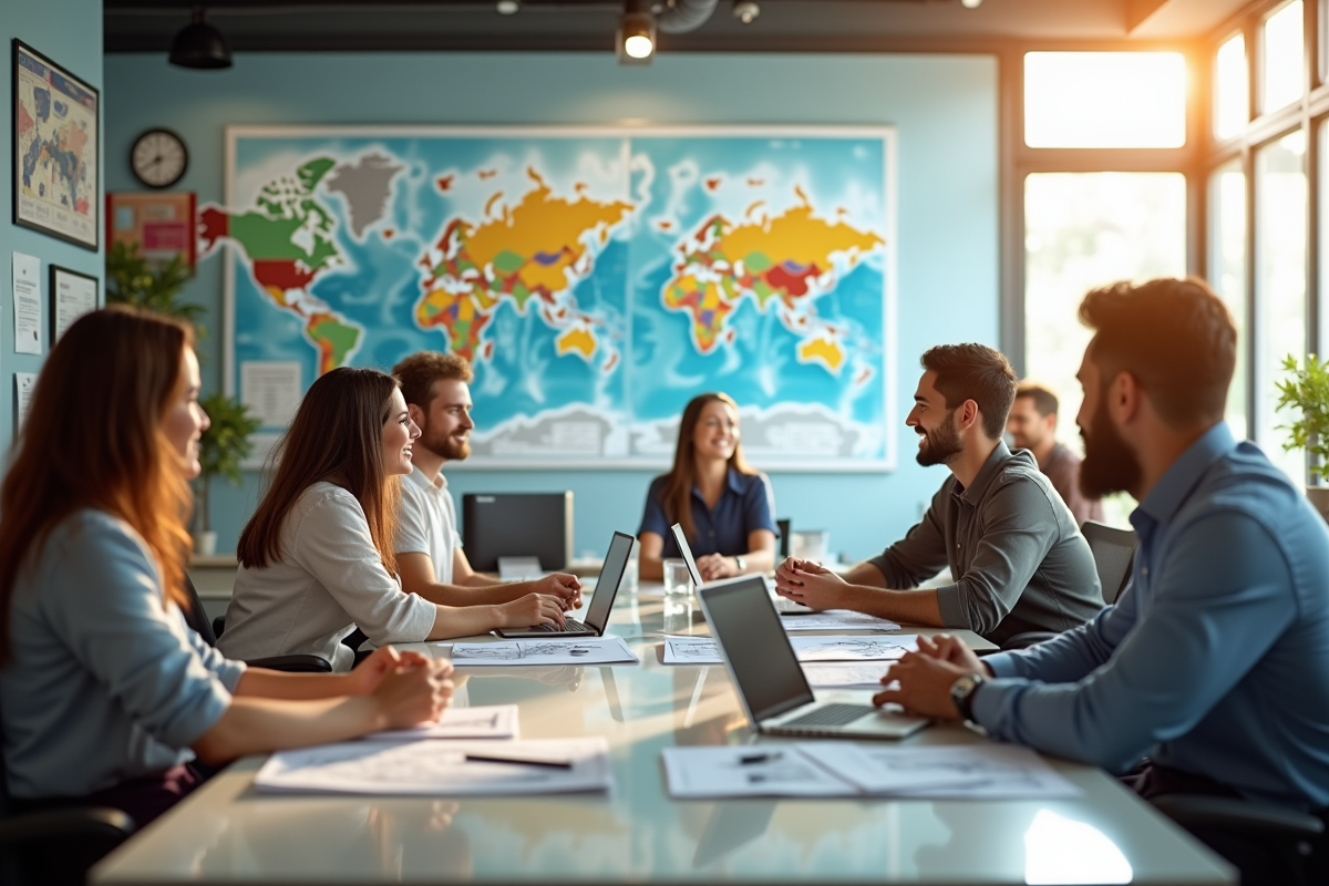 Agence de voyage animée avec personnel accueillant