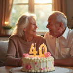 Couple agee celebrant 40 ans de mariage en famille
