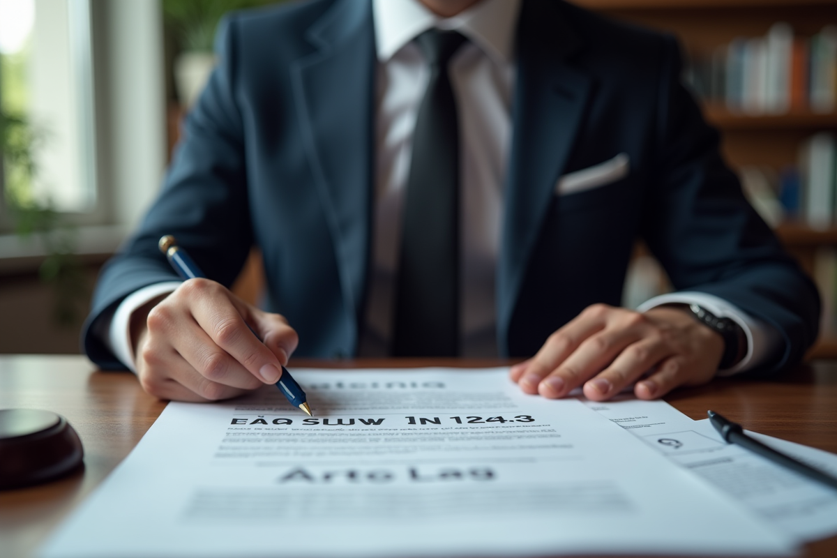 Avocat en costume analysant des documents avec article 1242