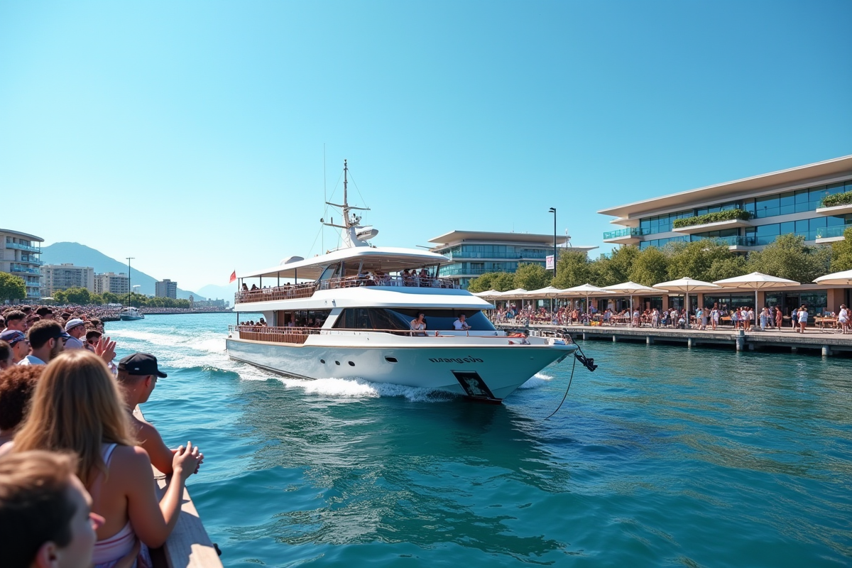 Bateau de croisière partant du port ensoleille