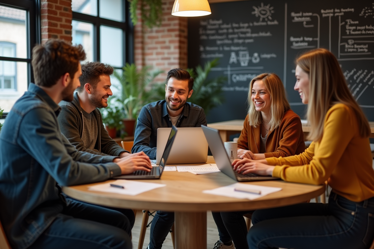 Groupe de jeunes développeurs collaborant autour d une table