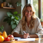 Coach en nutrition souriante dans un bureau lumineux