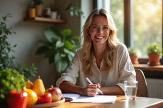 Coach en nutrition souriante dans un bureau lumineux