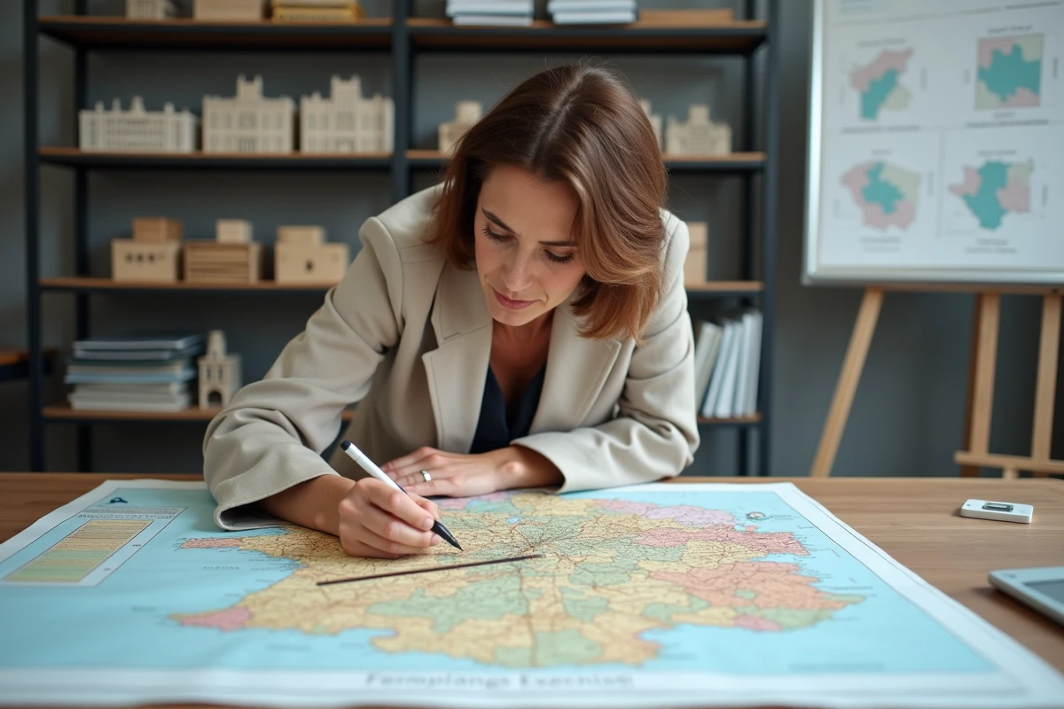 Chercheuse mesurant différents périmètres géographiques sur une carte de France, illustrant l'erreur de comparer des zones territoriales différentes
