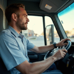 Conducteur professionnel dans la cabine d'un camion moderne de livraison