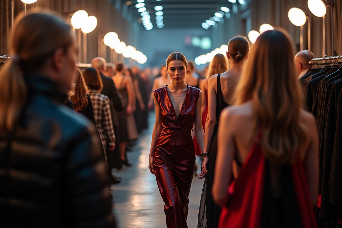 Coulisses d un défilé de mode avec modèles et maquilleurs