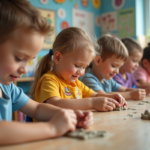 Enfants de maternelle façonnant de l'argile en classe