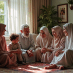 Famille musulmane multigenerational réunie à la maison