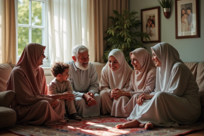 Famille musulmane multigenerational réunie à la maison