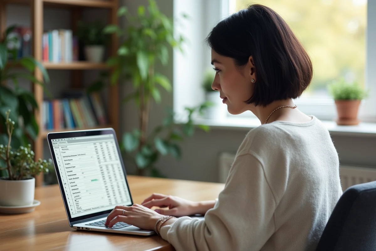 Femme concentrée travaillant sur son ordinateur dans un bureau lumineux