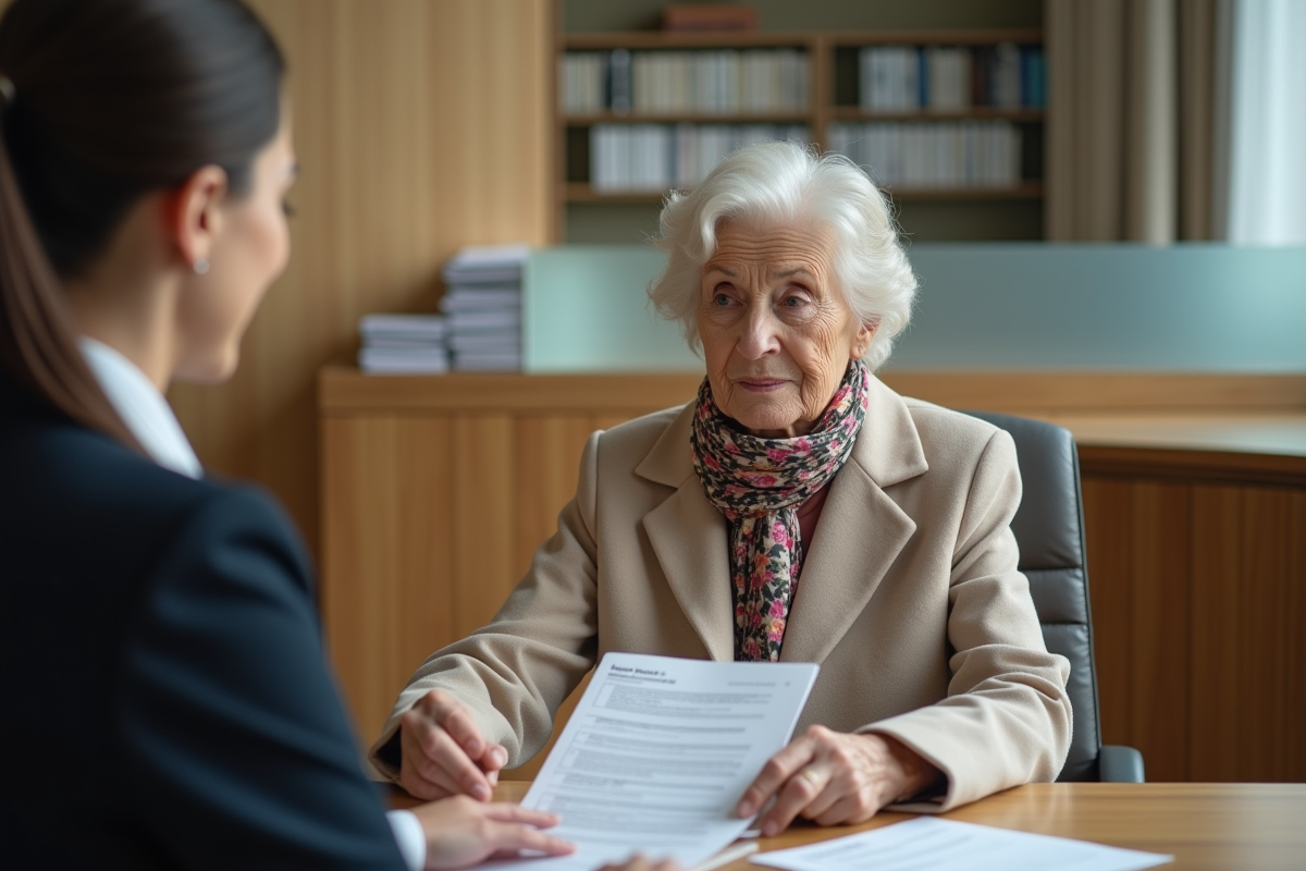 Femme âgée avec conseillère dans un bureau bancaire