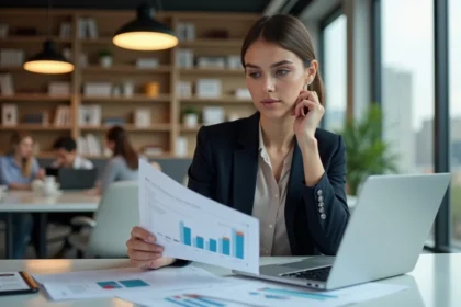 Femme professionnelle analysant un graphique de taux hypothécaires