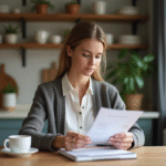 Femme organisée vérifiant ses reçus à la maison