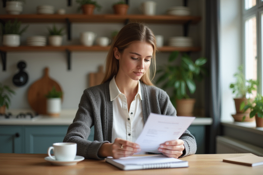 Femme organisée vérifiant ses reçus à la maison