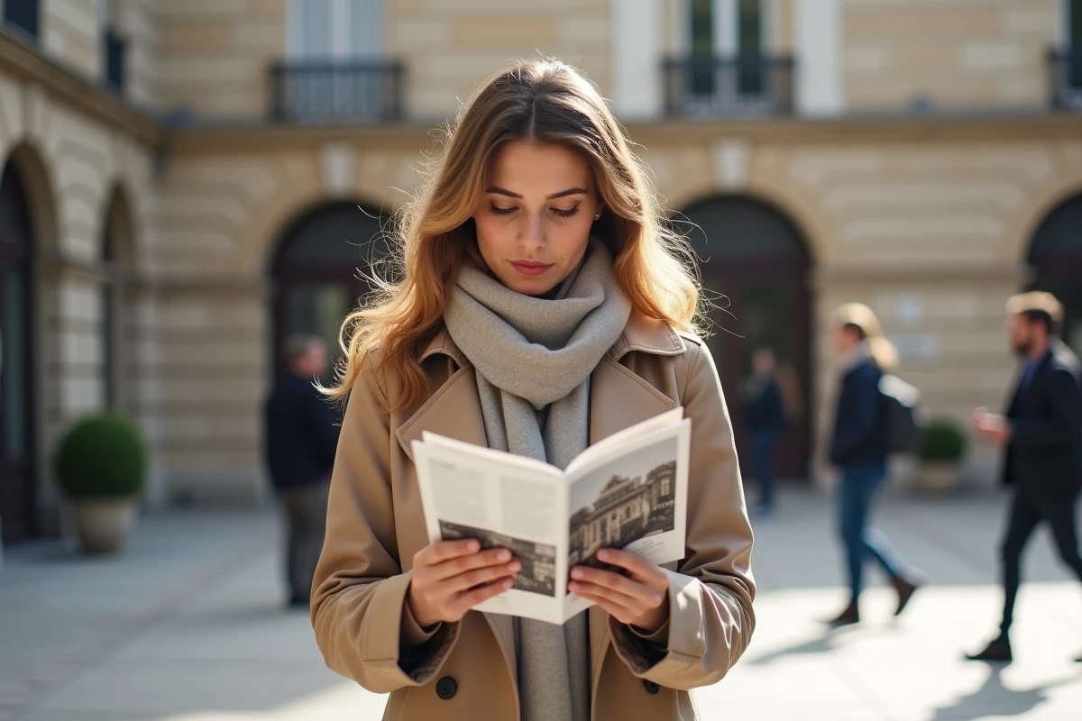 Jeune femme regardant brochures du PLU en ville