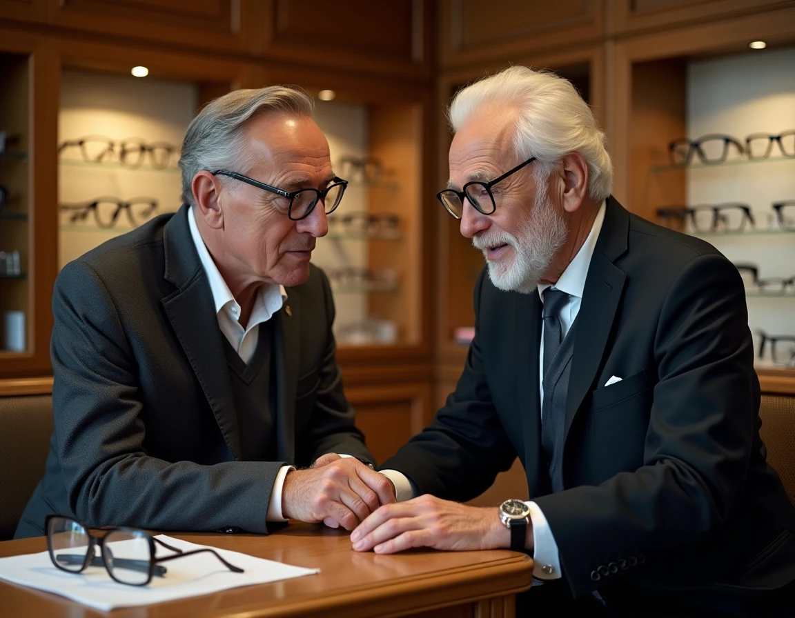 Opticien de FERRIER Opticiens ajustant avec soin des lunettes à un client senior dans un magasin traditionnel