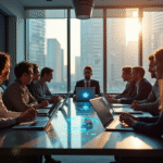 Groupe de personnes discutant d'éthique technologique autour d'une table