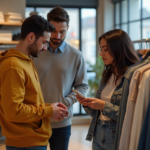 Groupe de personnes dans un magasin de vêtements décontractés
