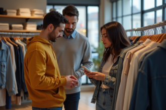 Groupe de personnes dans un magasin de vêtements décontractés