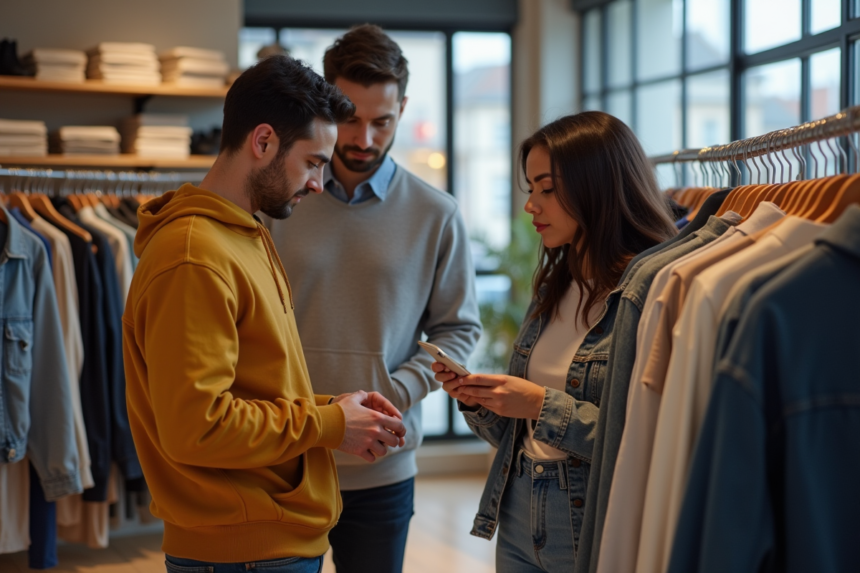 Groupe de personnes dans un magasin de vêtements décontractés