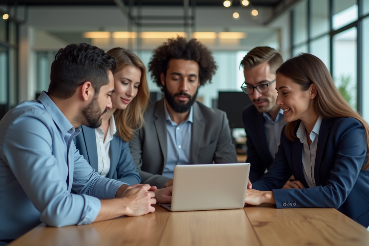 Groupe de professionnels en réunion dans un bureau moderne