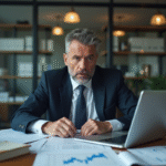 Homme d'affaires surpris face à une chute du marché financier