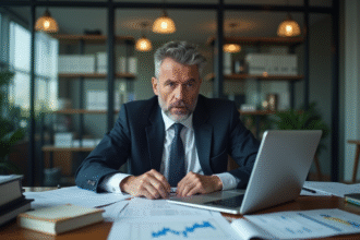 Homme d'affaires surpris face à une chute du marché financier