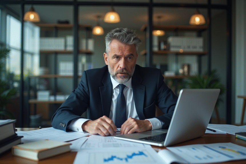 Homme d'affaires surpris face à une chute du marché financier