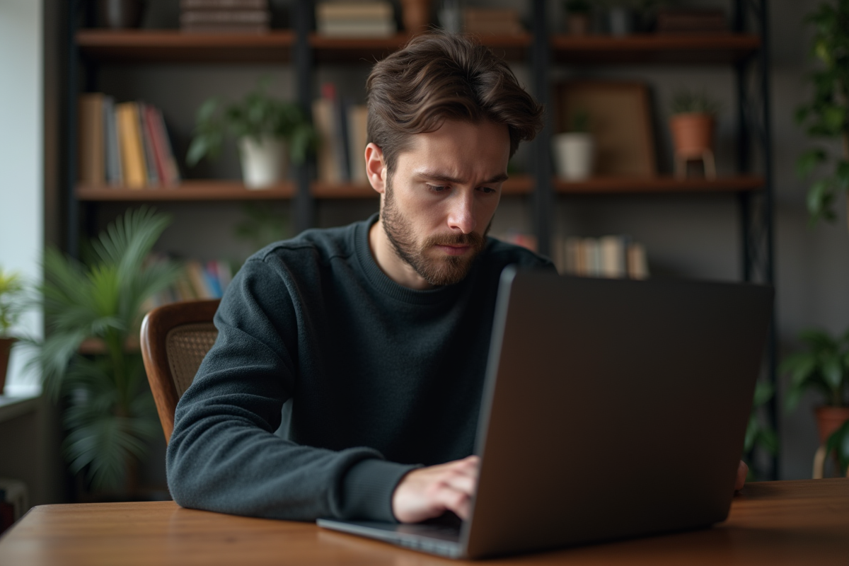 Jeune homme sérieux face à un ordinateur avec erreur VPN