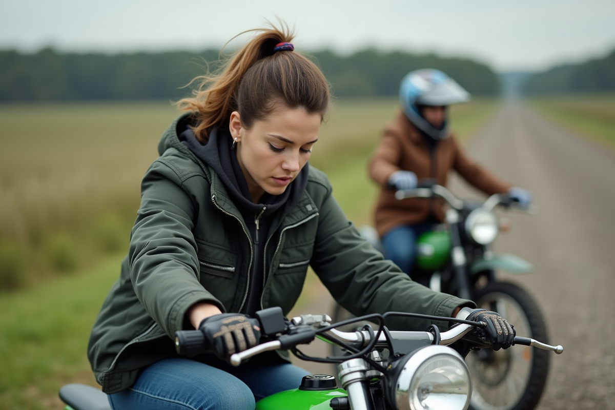 Femme inspectant tableau de bord d