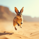 Jerboa en saut dans un désert ensoleille