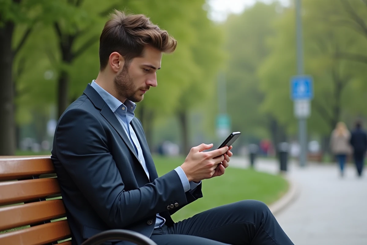 Jeune homme utilisant une application de blocage d