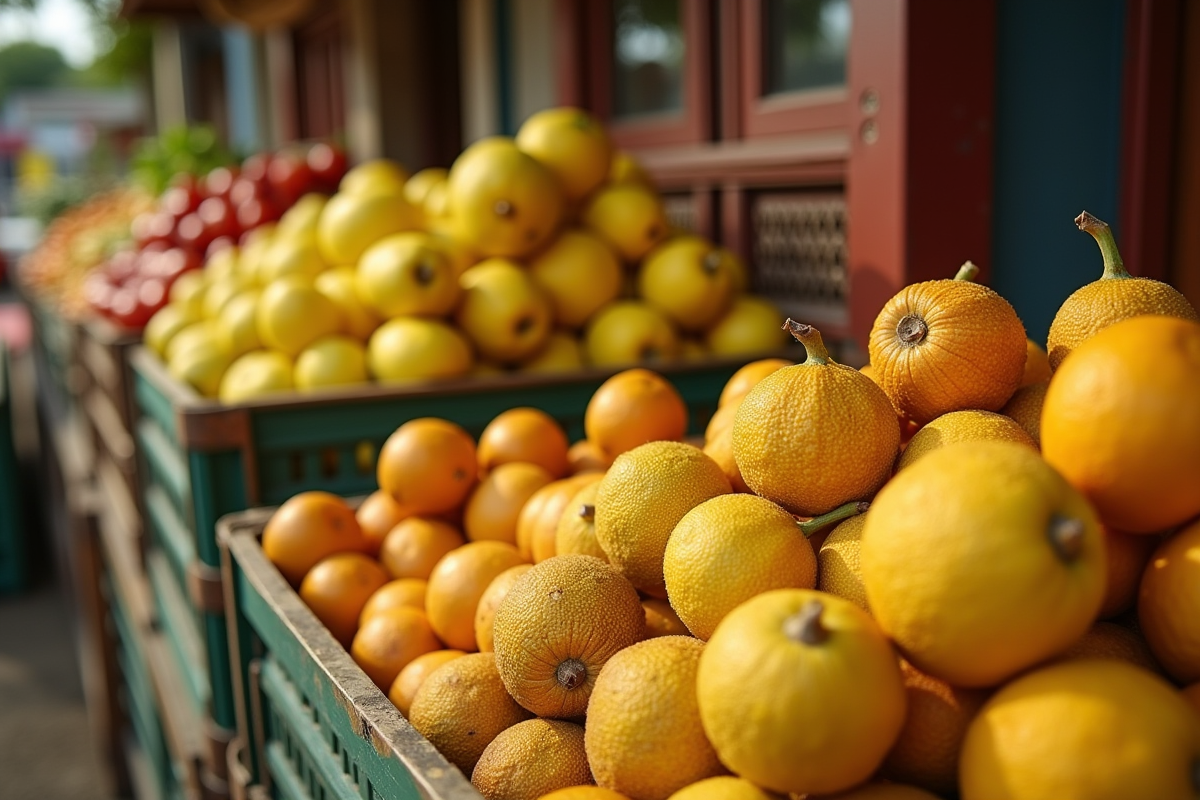 Marché de fruits de saison avec j