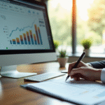 Professionnel d'affaires analysant des documents financiers avec graphique immobilier