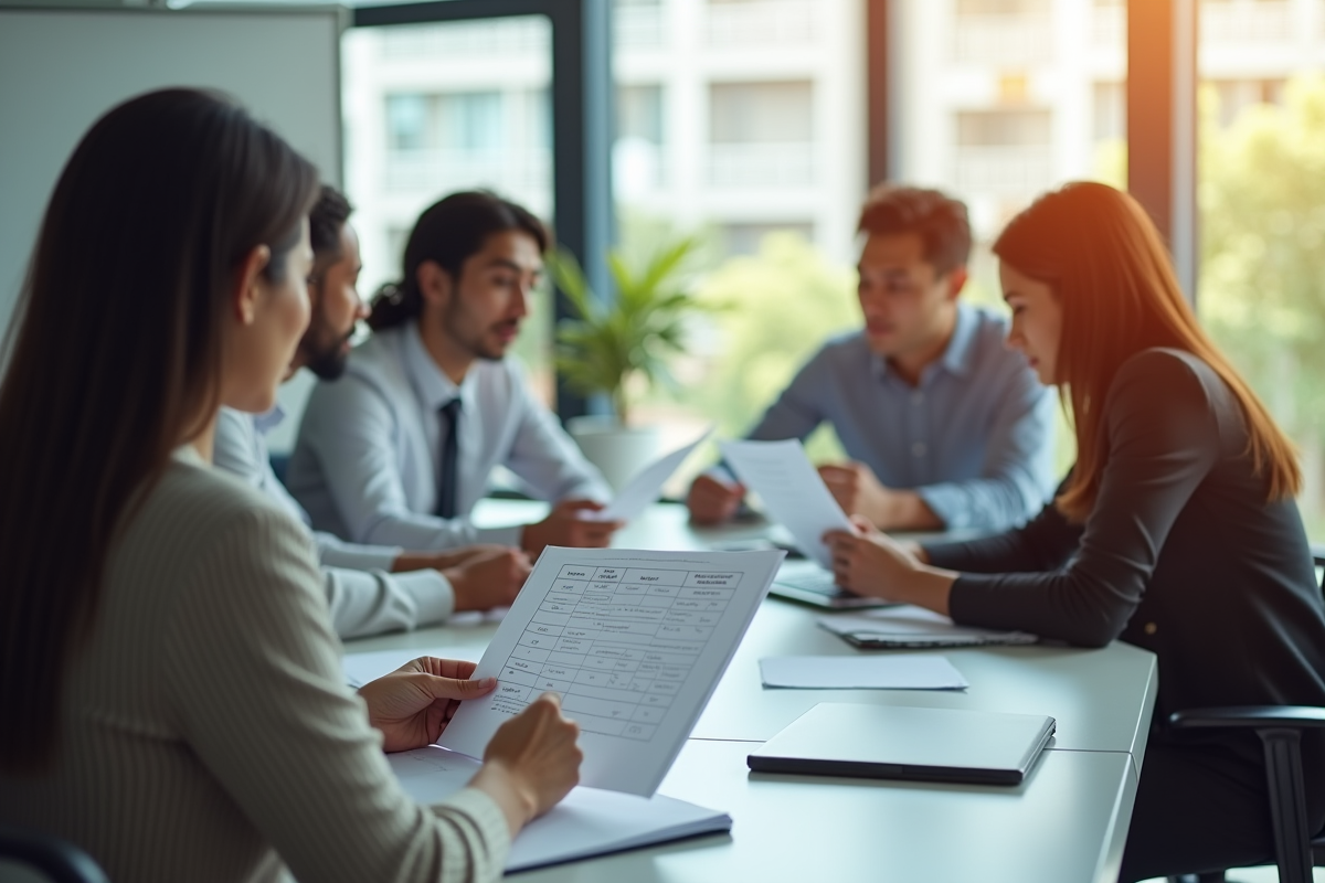 Réunion de bureau moderne avec équipe diverse discutant