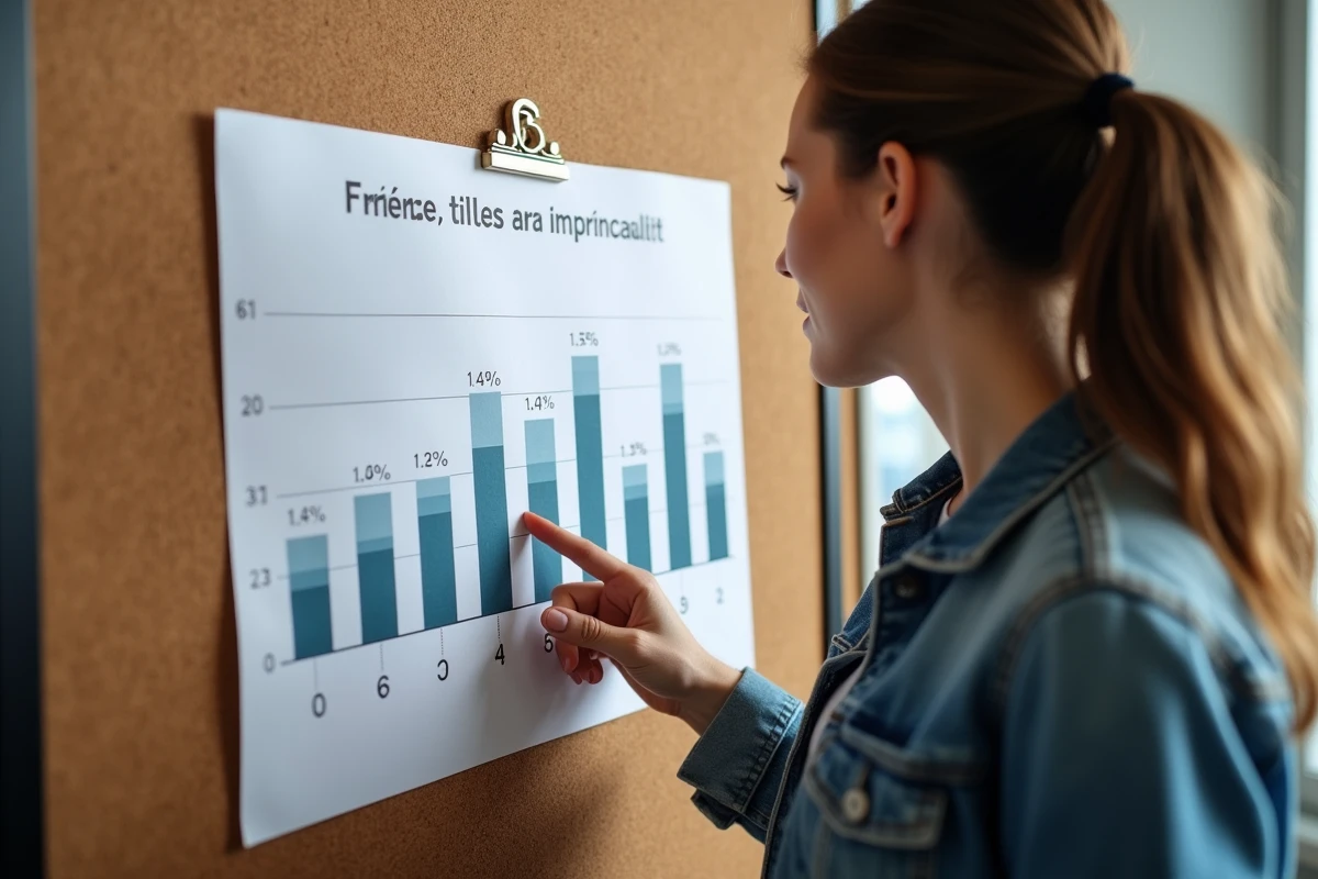 Chercheuse pointant les écarts minimes entre rangs sur un graphique de classement, illustrant la surinterprétion d'un rang sans regarder les écarts de taux