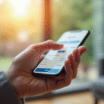 Personne utilisant une application bancaire sur smartphone pour transférer de l'argent