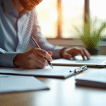 Professionnel concentré travaillant à un bureau lumineux